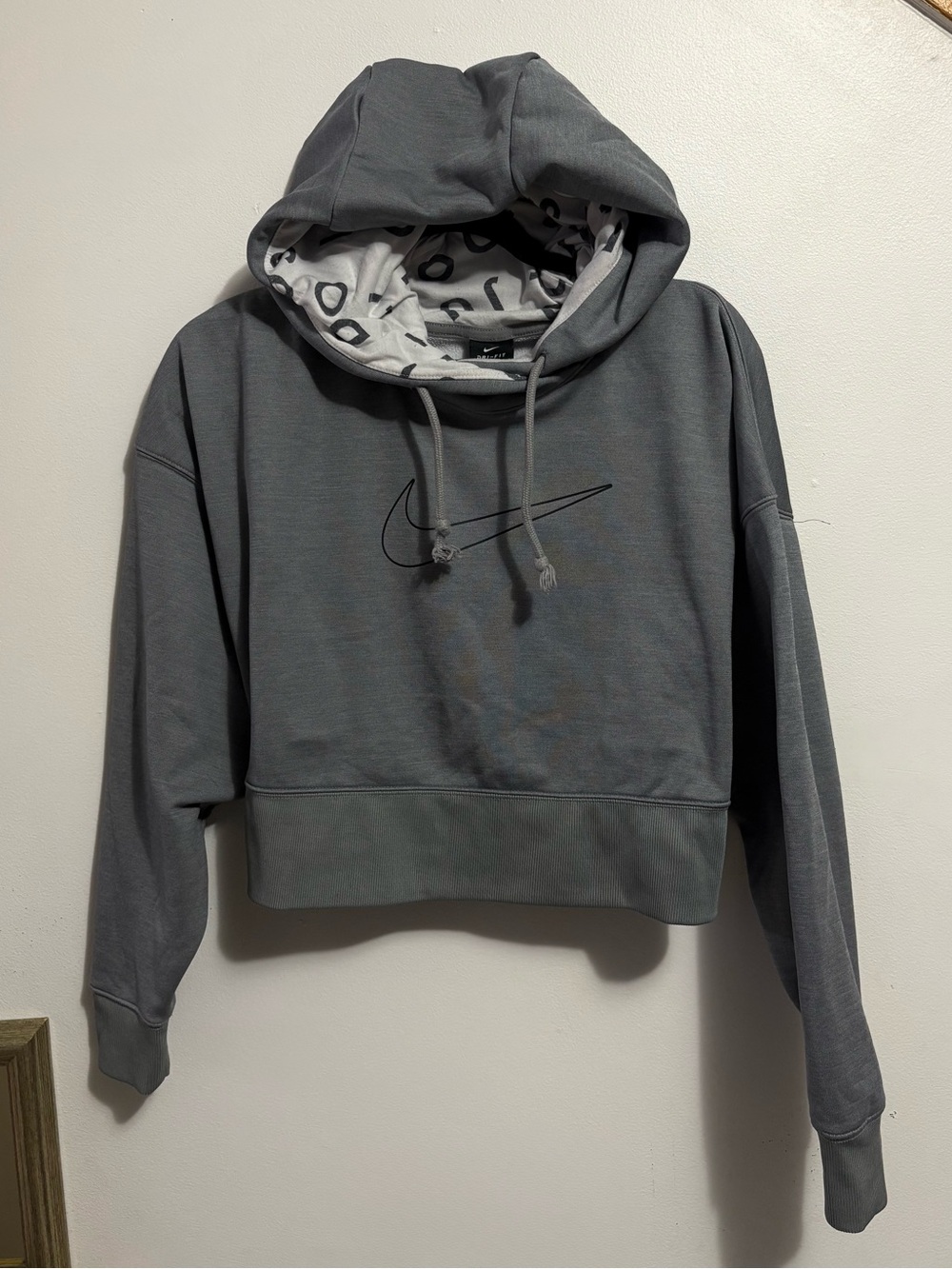 Nike Gray Cropped Hoodie with Printed Lined Hood